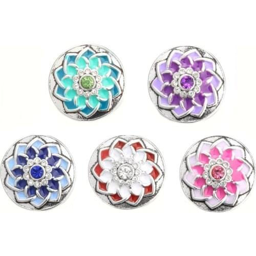 10pcs/lot New Metal Snap Jewelry 18mm Charm Rhinestone Flower Snap Button Fit Snap Bracelet Necklace for Women Gift