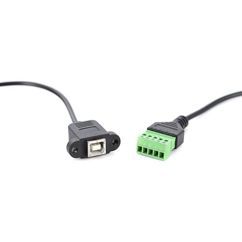 10pcs/lot usb Printer Type B to 5 Pin Screw Connector with Shield Solderless Terminal Plug Adapter Cable Cord 30cm 1ft