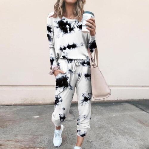 2Pcs Women Tie Dye Jogger Suit Long Sleeve Round Neck Pants Sleepwear Loungewear Womens Clothing спортивные костюмы жен 2020