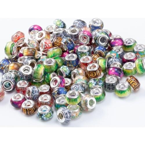 20Pcs/Lot Mix Color Silver Plated Buckle DIY Resin Plastic Bead Charm Fits for Pandora European Jewelry Bracelet js2208