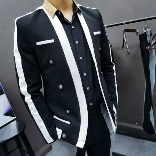 2021 Fashion Mens Casual Blazer Homme Blazer Hombre Striped Slim-fit Nightclub Suit Coat Blazers Para Hombre Four Seasons