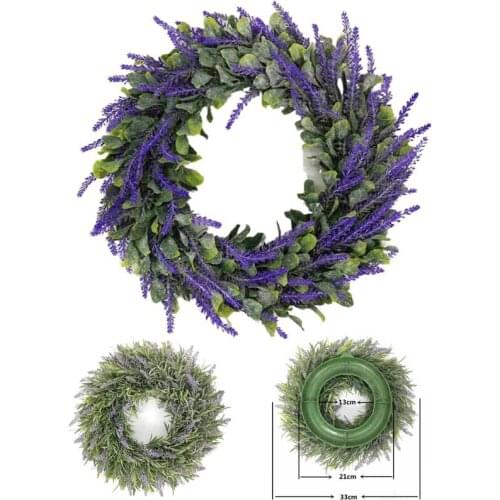 33/40cm Fake Lavender Hanging Wreath Plastic Simulation Garland Lavender Christmas Party Door Ornament For Front Wedding Home