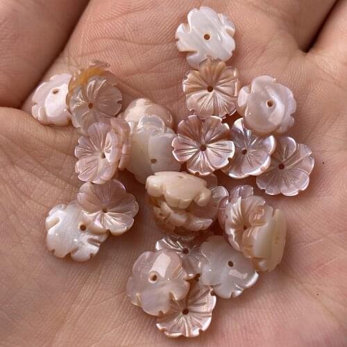 5Pcs Mother Of Pearl Shell Beads Carved-flowered Pink Shell For Jewelry Making Bracelet Earring Handiwork Sewing Accessory
