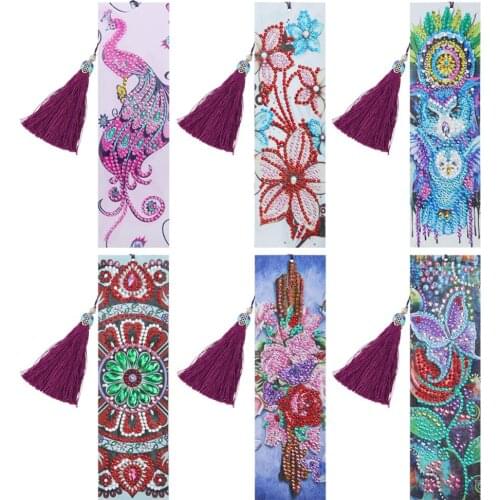 5D DIY Diamond Painting Leather Bookmark Tassel Book Marks Special Shaped Diamond Embroidery DIY Craft Xmas Christmas Gifts