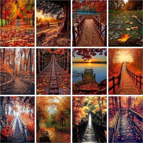 5d Full Round Diamond Painting Autumn Scenery Cross Stitch Full Square Rhinestone Mosaic Embroidery Landscape Diamond Art Kit