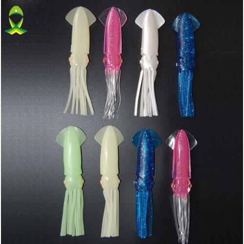 JSM 8pcs 18cm Soft Squid Fishing Lures For Jigs Mixed Color Big Game Fishing Luminous Squid Skirts Artificial Jigging Bait