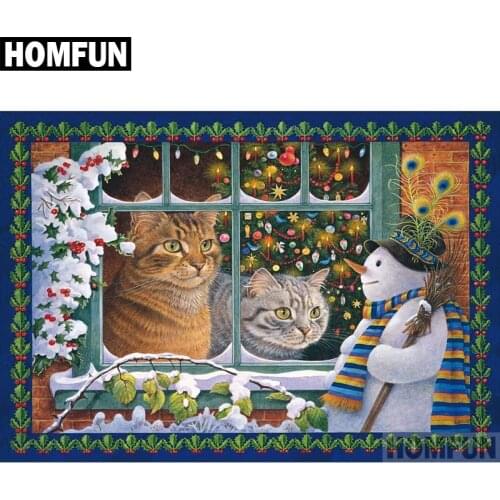 HOMFUN Full Square/Round Drill 5D DIY Diamond Painting "Christmas cat" Embroidery Cross Stitch 5D Home Decor Gift A04059