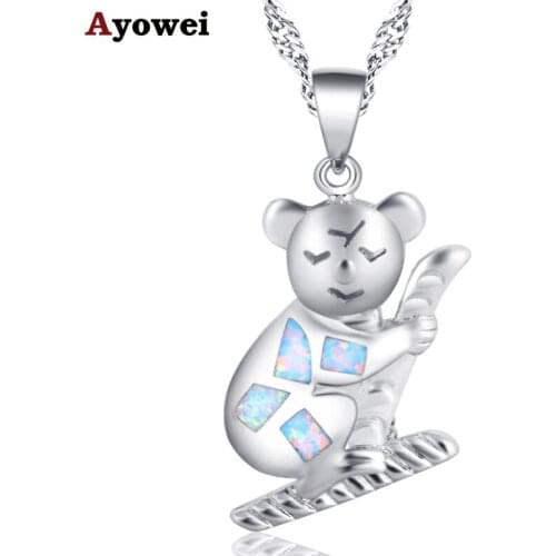 Ayowei fashion bear 925 silver stamped white opal necklace pendant simple design wedding gift OP845A