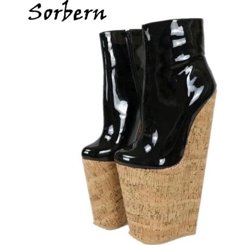 Sorbern 30Cm Super High Heel Booties Ankle High Hard To Walk Drag Queen Shoes Crok Wedges Plus Size Ladyboy Made-to-order