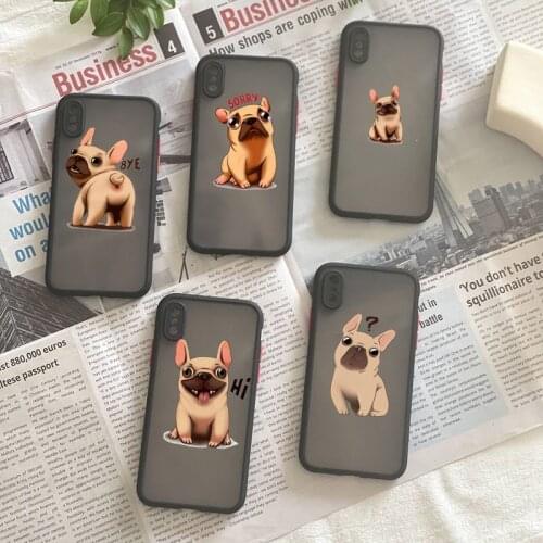 Cartoon Lovely French Bulldog Phone Case Matte Fundas Shell Cover For Iphone 6s 7 8 Plus Xr X Xs 11 12 13 Mini Pro Max