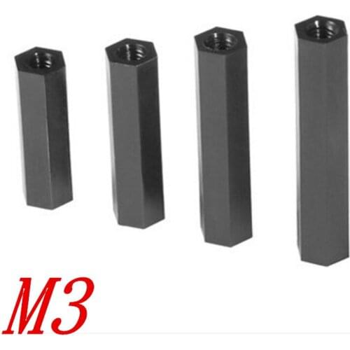 50PCS M3 Thread length 5mm-40mm Black Hex Nylon Standoff Spacer Column Flat Head Double Pass Nylon Plastic Spacing Screws