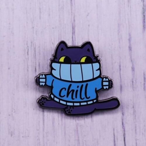 Chill Cat Enamel Pin Cute Blue Fat Cat Pin Sweater Kitty Lapel Pin