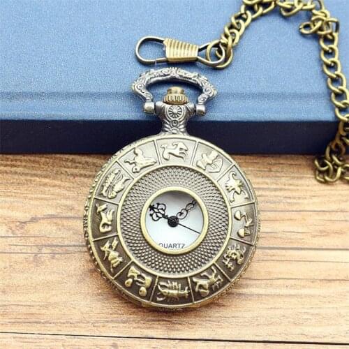 Dial 4.8 cm SteamPunk Style Constellation Zodiac Pocket Watch Pendant Necklace watch best gift for women and men quartz watch