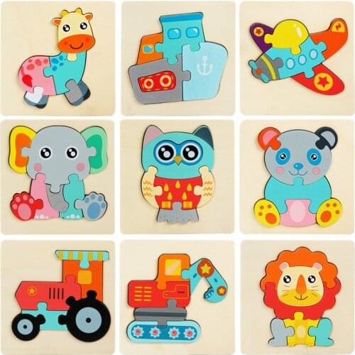 Baby Toys 3D Wooden Puzzle Cartoon Animals Cognitive Jigsaw Puzzle Early Learning Educational Toys for Children Gifts