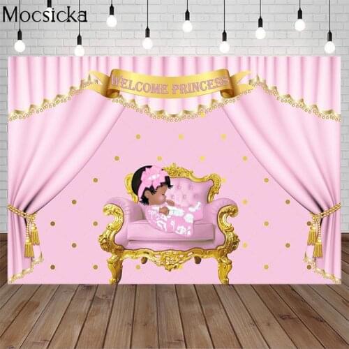 Princess Backdrop For Photography Pink Curtain Sofa Girl Birthday Party Customized Poster Portrait Photo Background Baby Shower