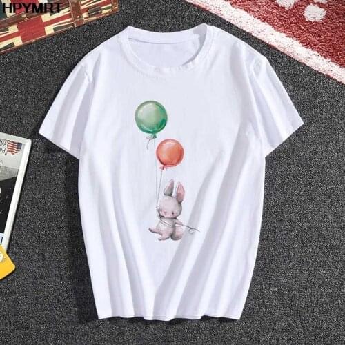 T shirt Women Bunny balloon Printed Short Sleeve Fashion Clothes Tshirt Female Tee Tops Ladies Graphic Harajuku T-shirt Clothes