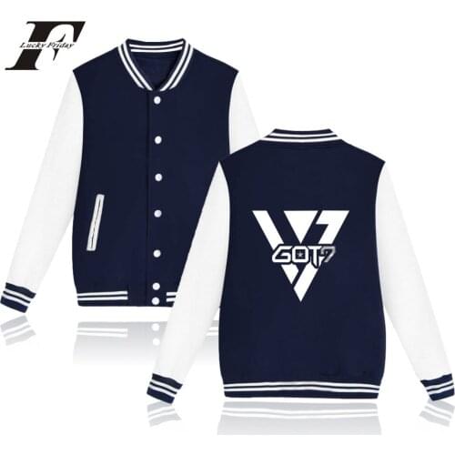 Got7 kpop sport fashion men women Baseball Jacket Pocket Button casual Long Sleeve harajuku Hoodies Jackets Sweatshirt coat tops