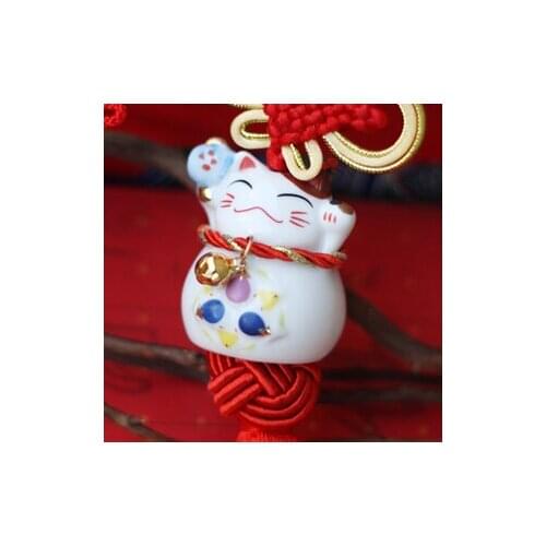 Interior Hanging Ornament Ceramic Maneki Neko Lucky Cat Fat Cat Crystal Sleutelhanger Car Pandent Key chain Chaveiro Decoration