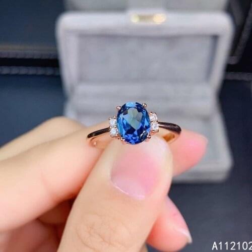 KJJEAXCMY fine jewelry S925 sterling silver inlaid natural blue topaz girl exquisite adjustable ring support test Chinese style