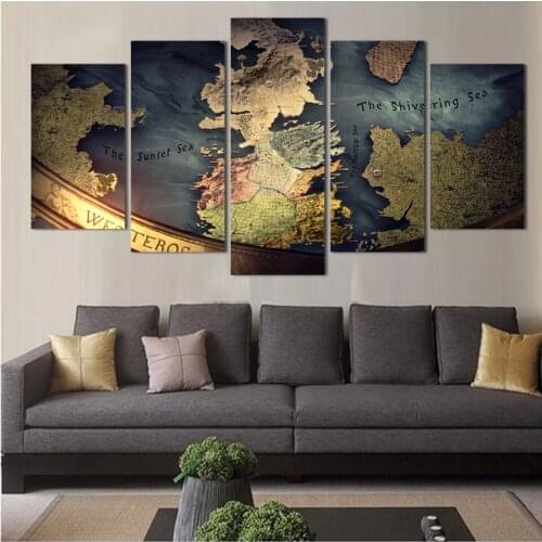 NO FRAME 5 pieces WORLD MAP TRADITONAL modern wall oil painting home decor wallpaper on CANVAS prints picture wholesale