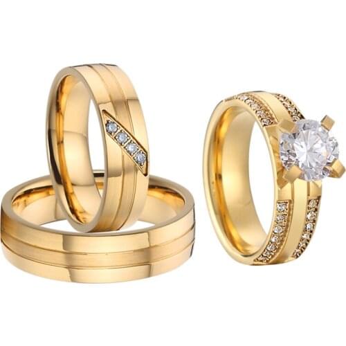 Classic 3pcs Love Alliance promise wedding rings set for Couples men and women engagement ring marriage Anniversary gift