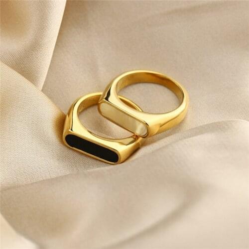 High Quality Size 6# 7# 8# Gold Plated Stainless Steel Rectangle White Shell Rings For Mother Waterproof Jewelry Rings Women
