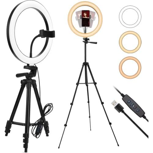 10inch LED Ring Light Photographic Dimmable Selfie Ring Lighting Stand Tripod Phone Holder For Youtube Makeup Video Live Studio