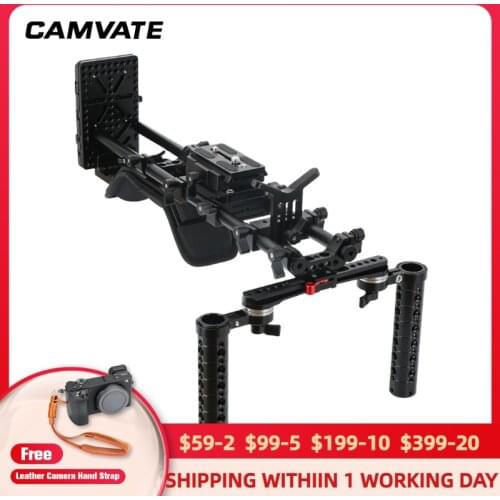 CAMVATE Pro Shoulder Mount Rig With Manfrotto Baseplate & Rosette Handgrip & V Lock Quick release Battery plate & Lens Support