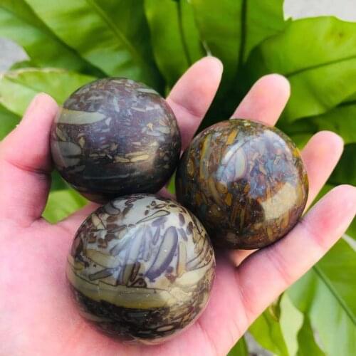 MOKAGY 50mm Raw Natural Brown Bamboo Leaves Quartz Ball Crystal Mineral Healing Stone Sphere 1pc