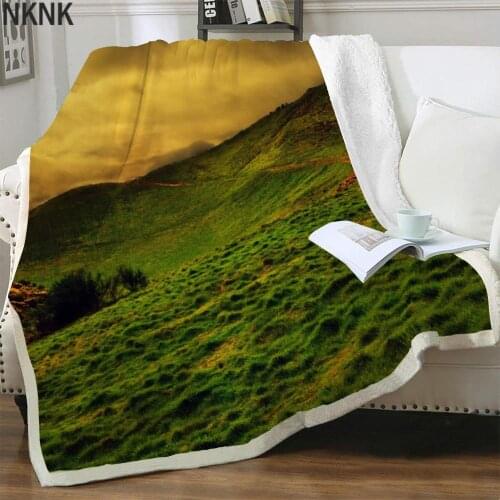 NKNK Brank Sky Blankets Mountains Plush Throw Blanket Grass Blankets For Beds Landscape Bedspread For Bed Sherpa Blanket New