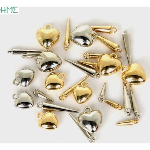 New 30-200pcs Gold/Rhodium Plastic CCB Heart Charm Pendant Beads Loose Spacer Beads For DIY Necklace Jewelry Making Findings