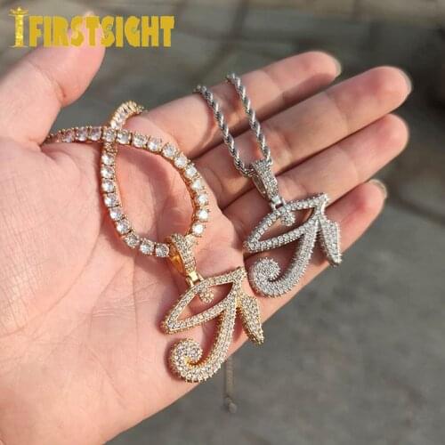 New Hip Hop Iced Out Eye and Eyebrows Pendant Necklace Gold Silver Color Bead Chain Rope Chain Necklace Women Men Rock Jewelry