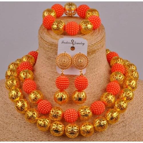 Orange simulated pearl costume necklace african set nigerian wedding set african beads jewelry set ZZ18