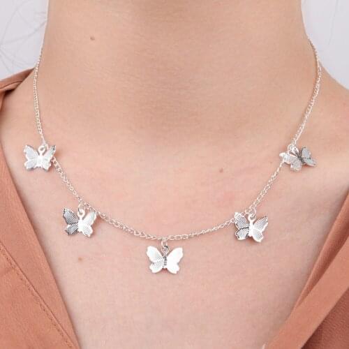 Alloy Butterfly Pendant Necklace Women Girls Chain Choker Necklaces Boho Neck Collar Jewelry Silver Gold Butterfly Necklace