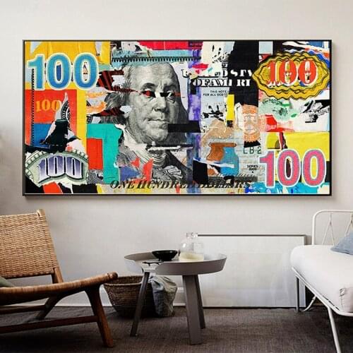 Poster and Print Wall Art Picture Print 100 Dollar Bill Canvas Painting for Living Room Home Decor No Frame