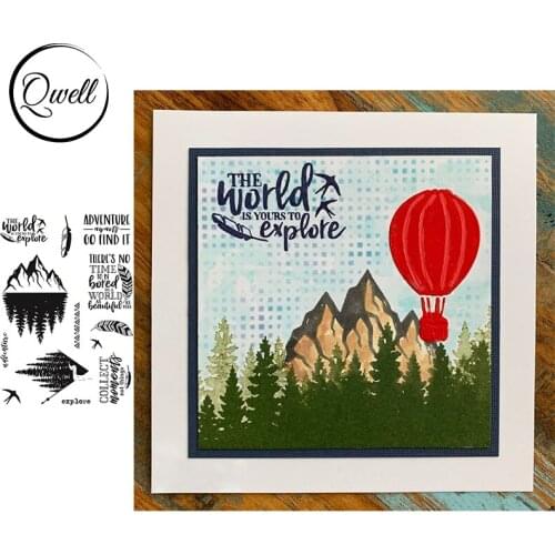 QWELL Clear Silicone Stamps Hill Trees Leaves Birds Words ADVENTURE Explore Theme DIY Craft Paper Cards 2021 New