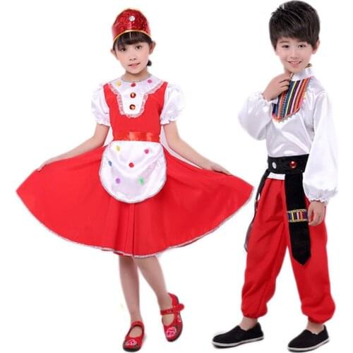 Russian National Costumes Modern Stage Boy Dance Costumes Children Princess Dress Girl Party Chinese Folk Dance Dress Festival