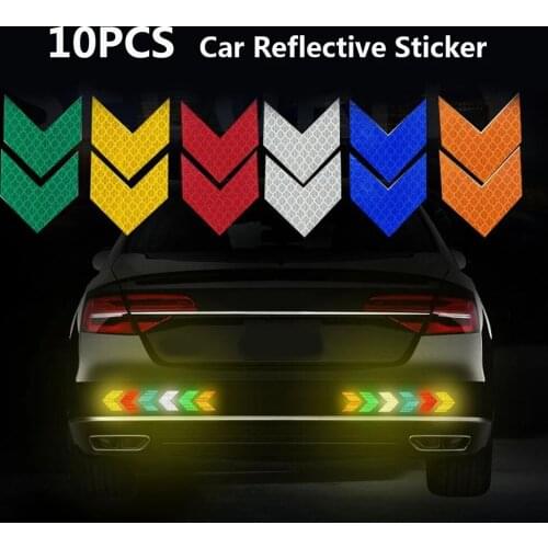 10 Pcs Arrow Reflective Tape Safety Caution Warning Reflective Adhesive Tape Sticker Auto Tail Bar Bumper Car Styling Sticker