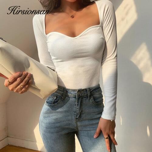 Hirsionsan Low-Cut V Neck Skinny Women Sweater Bottoming Slim Fit Crop Knitted Pullovers Women 2020 Solid Knitwear Female Jumper