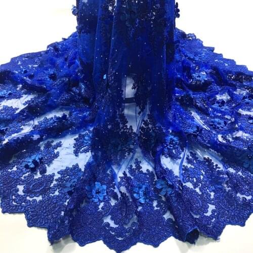 Royal Blue 3D Tulle Lace Fabric African Lace Fabric 2020 High Quality Lace with Beaded, Nigerian Lace Fabrics for Wedding M2608