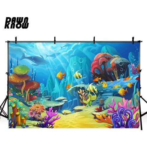 DAWNKNOW Cartoon Seabed Fish Vinyl Photography Background For Baby Coral Photo Shoot Backdrop For Wedding Photo Studio lv476
