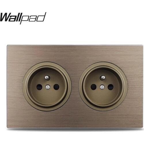 Wallpad L6 Double French Wall Socket Electrical Power Outlet Brown Brushed Aluminum Panel 146 * 86mm