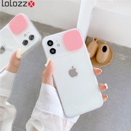 Slide Camera Lens Protection Case For iPhone 11 12 Pro Max Mini XS X XR 6 6S 7 8 Plus SE 2020 Transparent Cute Candy Color Cover