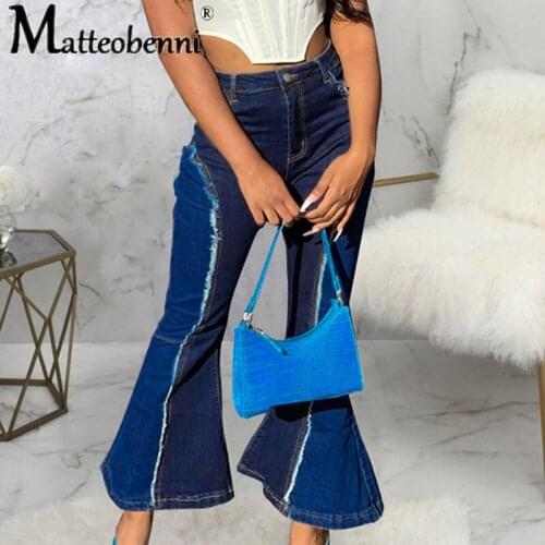 Bell Bottom Jeans Women Patchwork Flare Jeans High Waist Stretch Jeans Vintage Casual Streetwear Denim Trousers Pants Ladies New