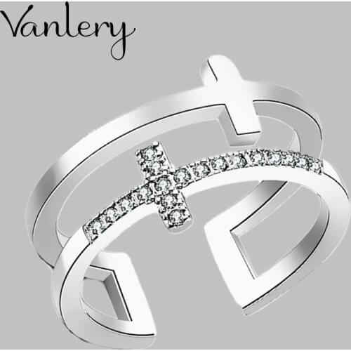 New Trendy Personality Punk Crystal Cross Rings For Women Lady Resizable Size Rings Party Jewelry Charm Gifts