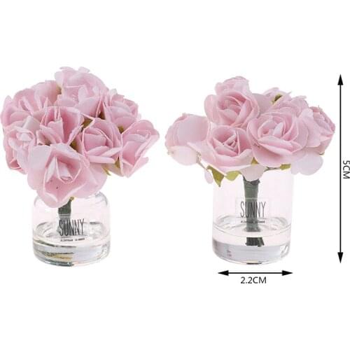 1/12 Dollhouse Miniature Pink Rose Glass Bottle Flower Arrangement Home Decor Doll House Furnitue Toys