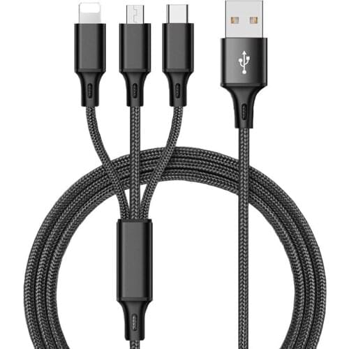 3 in 1 USB Cable Gold-Plated USB Charger Cable 2A Type C Micro USB-C Android Phone Cables for All Smartphone