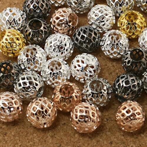 Top Selling 30pcs Round Ball 9x10mm 6 Colours Available Hollow Metal Spacer Beads fit European Bracelet & Jewelry