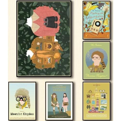 36 Designs Wes Anderson Movie Moonrise Kingdom Whitepaper Poster Home Decal Art Painting Wall Sticker for Coffee House Bar