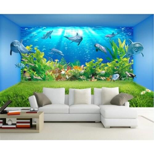 3d wallpaper custom photo mural Dolphins cave space painting 3d wall murals wallpaper for walls 3 d living room home improvement